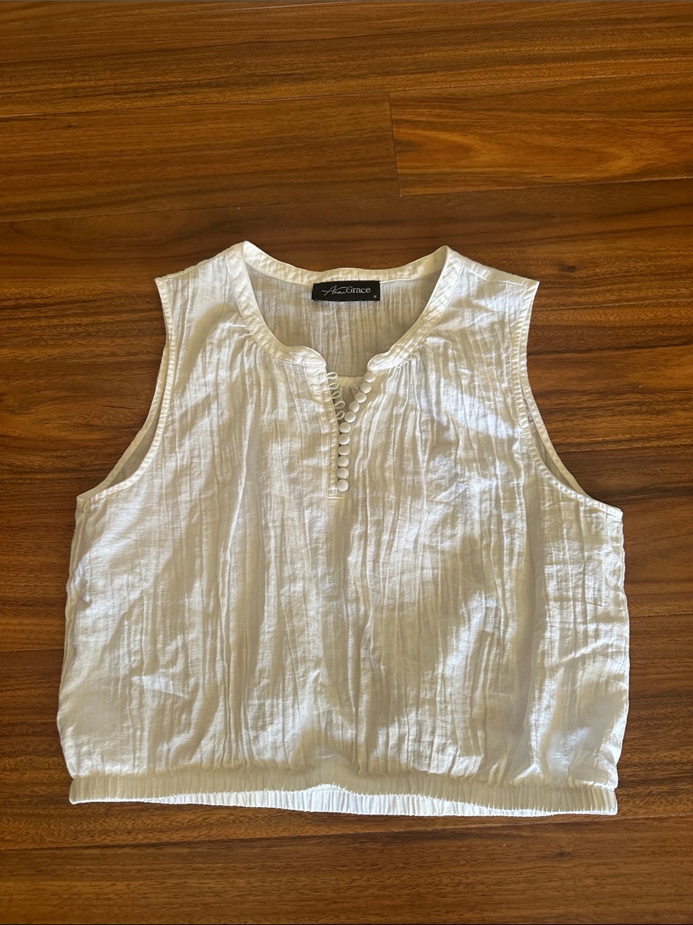 Ava & Grace White Sleeveless Henley Tank with Button Placket